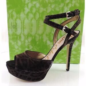 Sam Edelman Nadine Ankle Strap Platform Sandals Heels Bronze Leopard Size 10.5